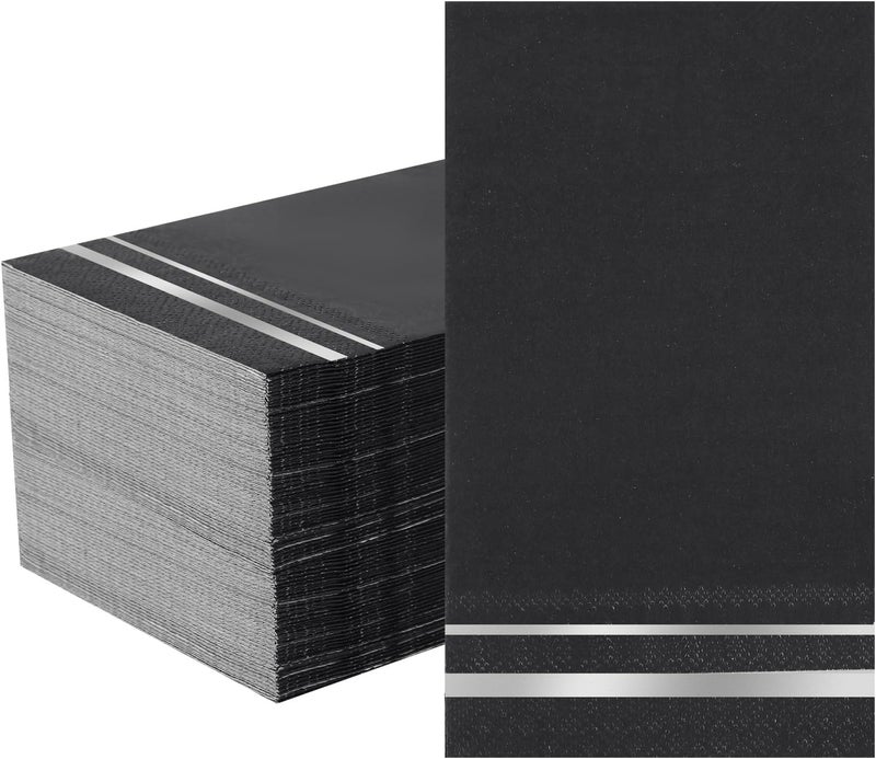 Tamone 100PCS 3-Ply Halloween Paper Napkins - Black Paper Napkins - Black Napkins Disposable - Premium Quality Silver Napkins Soft and Absorbent for Wedding Party Birthday - Image 1